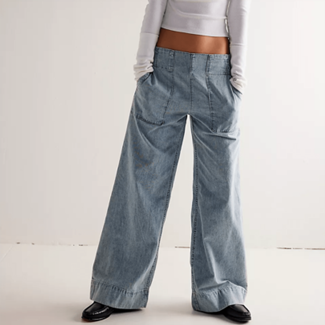 SHEIN Womens Summer Denim Pull-On Jeans Pockets High Waisted Baggy Straight Leg Stretchy Full Length Trousers Streetwear