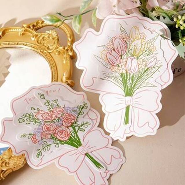 SHEIN 10pcs Floral Rose Bouquet Thank You Cards, Personalized Handmade Greeting Cards For Various Occasions, Proposal, Wedding, Birthday, Anniversary, Gradu