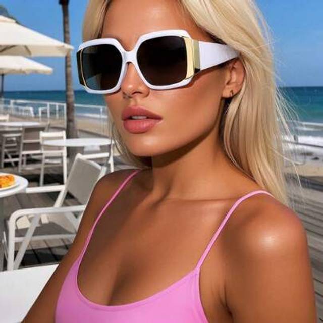 SHEIN White Retro Square Large Frame Plastic Sunglasses, Classic Design For Outdoor Travel Beach Holiday Casual Daily Wear, Summer UV Protection Driving Gla
