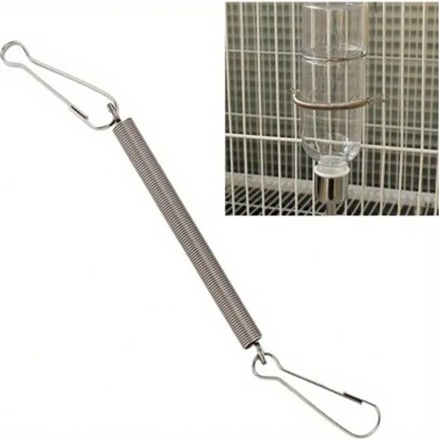 SHEIN Stainless Steel Replacement Springs With 2 Clips For Rabbit Hamster Water Bottles - Durable Fastening Holder For Pet Drinking Accessories