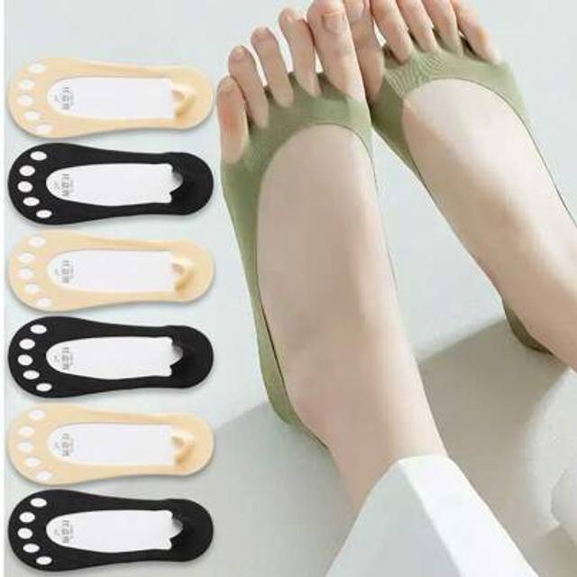 SHEIN 1/2/4/6 Pairs Women Non-Slip Boat Socks, Summer Thin Divider Toe Ankle Socks, Invisible Toe Socks For Women