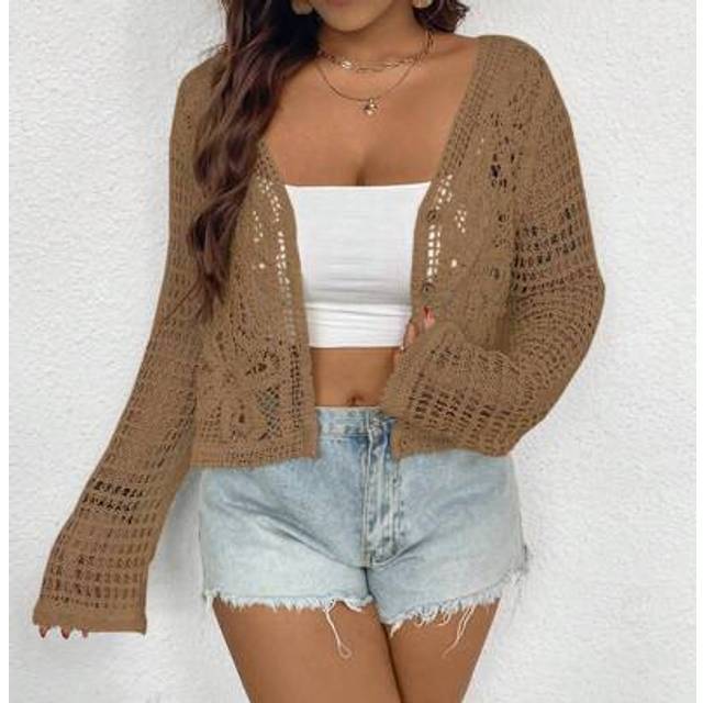 SHEIN Plus Size Casual Crochet Floral Pattern Loose Cropped Cover Up