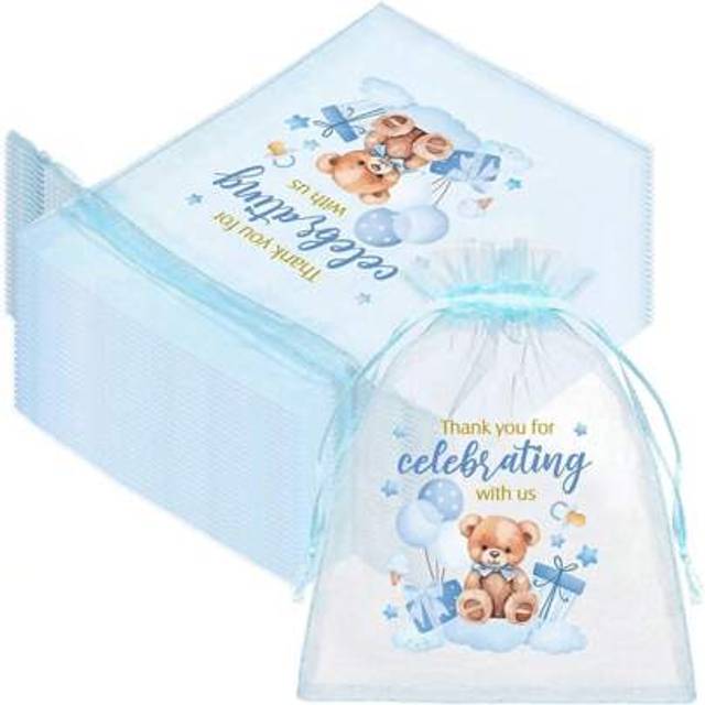 SHEIN 10pcs/20pcs Baby Shower Gift Bags, 4x6inch Transparent Organza Bags For Boy/Girl, Bulk Baby Bath Party Favor Bags, Jewelry Storage, Candy Bags