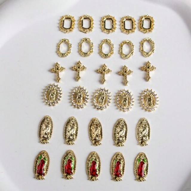 SHEIN 30pcs Mixed Design Nail Decals, Including Photo Frames, Virgin Mary Figures, Red Robe Virgin Mary, Can Meet Your Daily Nail Style Needs. European And