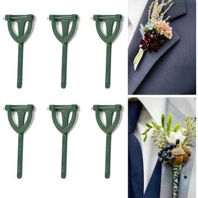 SHEIN 6Pcs Triangle Brooch For Groom Bridal Wedding, DIY Corsage Safety Pins, Wedding Buttonhole Flowers Pin, High-End Bouquet Holder, Wedding Corsage Makin
