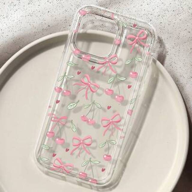 SHEIN Cherry Bowknot Print Clear Case Compatible With IPhone 16/11/12/13/14/15/15pro/15 Plus/15 Promax/7plus/8plus/X/Xs Max/Xr/11pro/12pro/13pro/14pro/12min