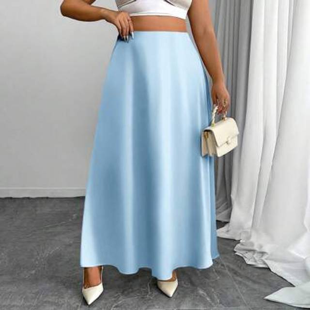 SHEIN Plus Size Solid Color Elegant Maxi A-Line Skirt, Suitable For Spring & Summer