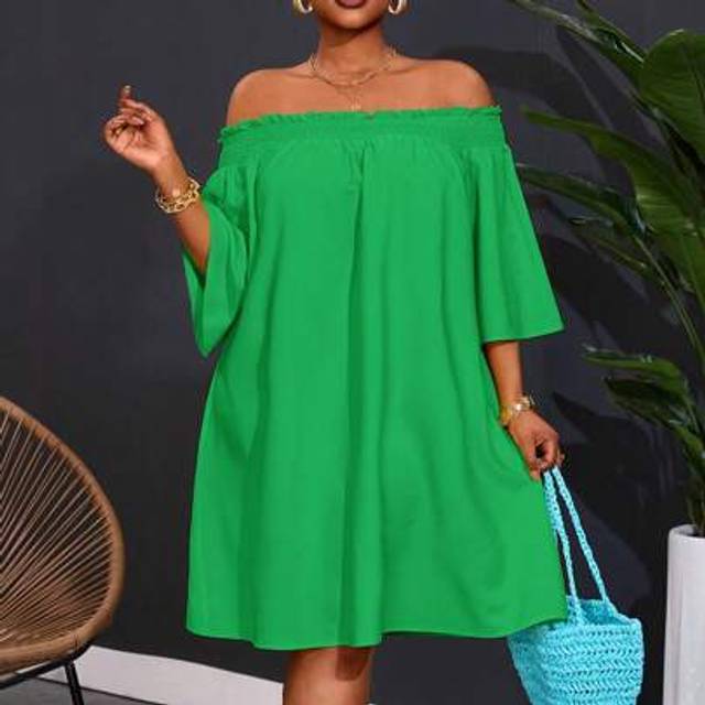 Slaydiva Plus Size Women Off-Shoulder Elegant Office & Holiday A-Line Dress,Summer Outfits For Women,Sun Dresses For Women