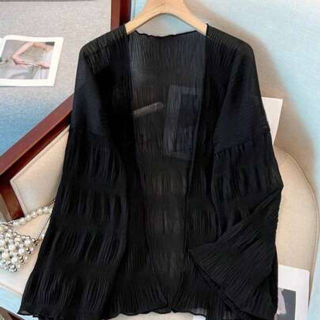 SHEIN New Arrival Lightweight French Pleated Sheer Cardigan For Women, Slimming