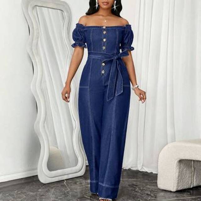 SHEIN Women&#39;s Denim Jumpsuit With Suspenders, Fashionable Rompers Suitable For Summer Women S Outfits Work Outfits For Women Jeans Jumpsuit Woman Jean Jumps