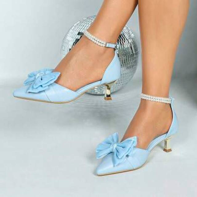 SHEIN Women&#39;s High Heel Hollow Shoes With Small Heels, Pointy Toe Faux Pearl Strap, Fashion French Bow Mesh Hollow Wedding Shoes