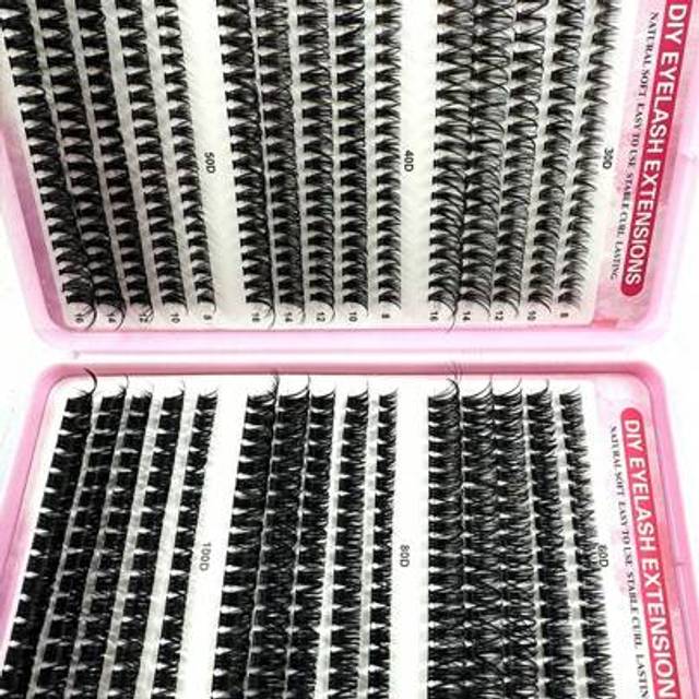 SHEIN 570pcs Cluster Fake Eyelashes Set, 30D/40D/50D/60D/80D/100D Mixed Synthetic Short Fur Mink Lashes, 0.07mm Curl, 9-16mm Length, Includes Natural Lashes