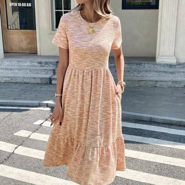Luneh Casual Women&#39;s Waffle Knit Mid-Long Length Dress