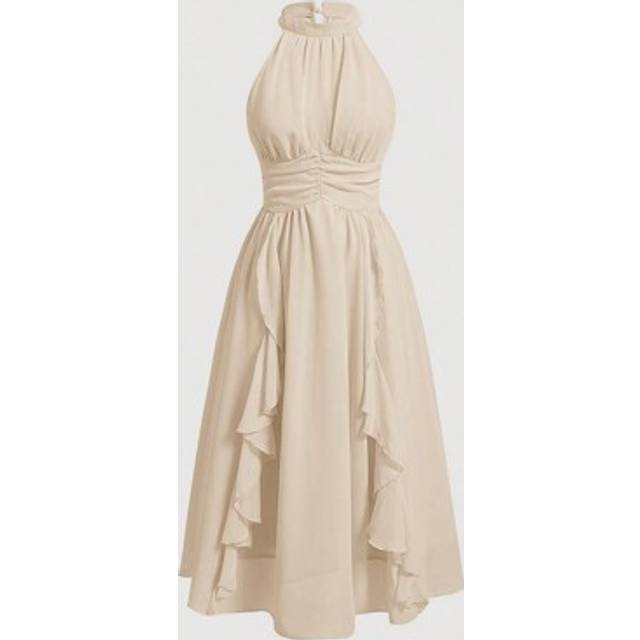 SHEIN Women&#39;s Solid Color Halter Neck Ruffle Hem Dress,Pastel Dresses For Women