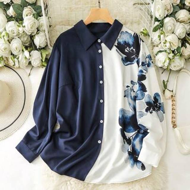 SHEIN Women&#39;s Long Sleeve Gradual Tie-Dye Floral Print Casual Versatile Plus Size Blouse Women Shirts Casual