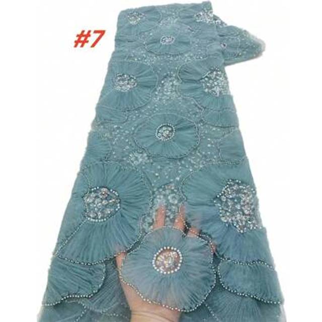 SHEIN Nigerian French Tulle Lace Fabric 2025 High Quality 3D Flower Embroidery African Beads Lace Fabric For Women Dress Sewing
