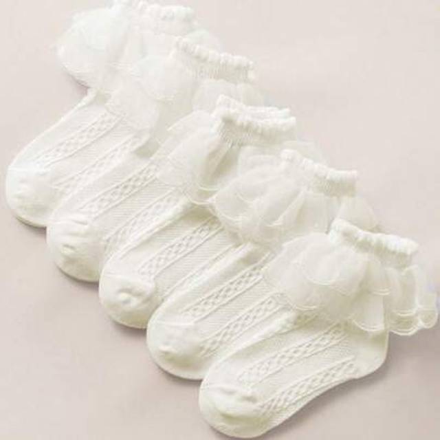 SHEIN 1/5 Pairs Girls Beige Ruffle Lace Trim Socks, Mesh Breathable Socks For Spring/Summer, Princess Style School/Dance Socks, Suitable For Birthday Gift,
