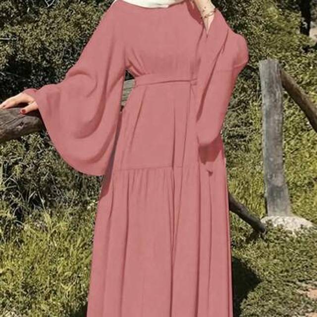 SHEIN Women&#39;s Elegant Solid Color Bell Sleeve Dress, Spring & Summer
