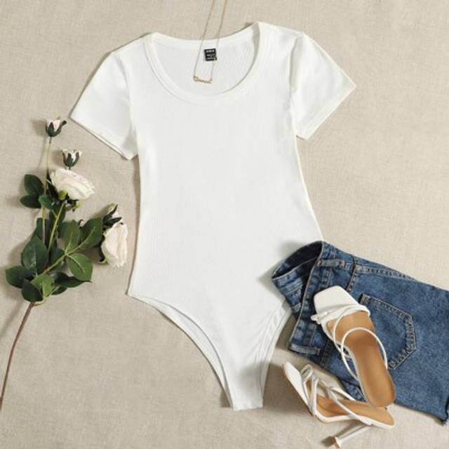 SHEIN Scoop Neck Rib-knit Bodysuit