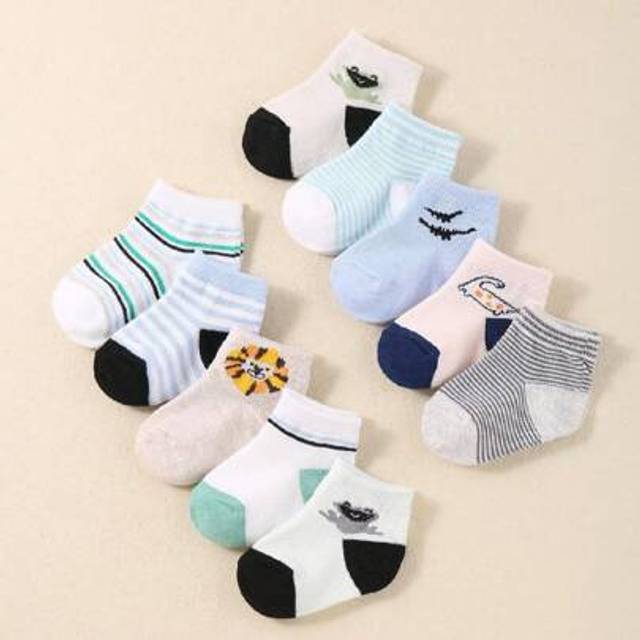 SHEIN 10 Pairs Of Baby Boy Crew Neck Socks For Toddlers Cute Dinosaur Striped Socks