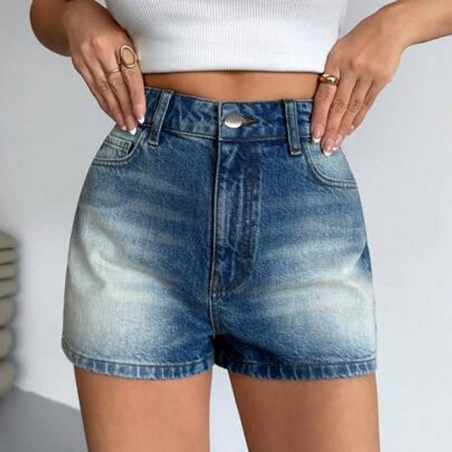 SHEIN Summer Causal High Waist Vintage Wash Denim Shorts