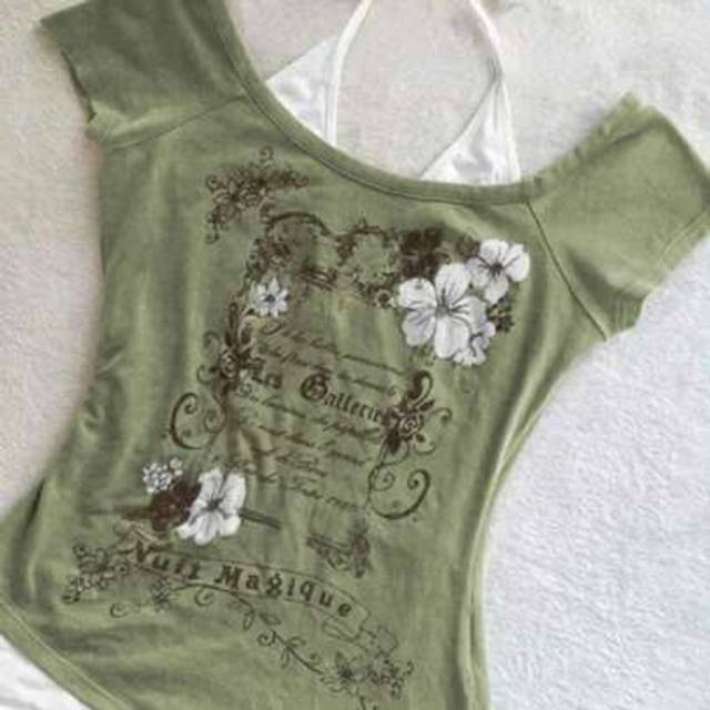 SHEIN Women&#39;s Fashion Y2K American Retro Style 2 In 1 Lace-Up Backless Slim Fit Music Note Printed Off Shoulder Short Sleeve T-Shirt