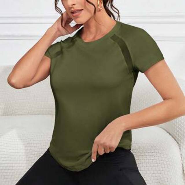 SHEIN Women&#39;s Simple Round Neck Raglan Sleeve Sports T-Shirt, Summer