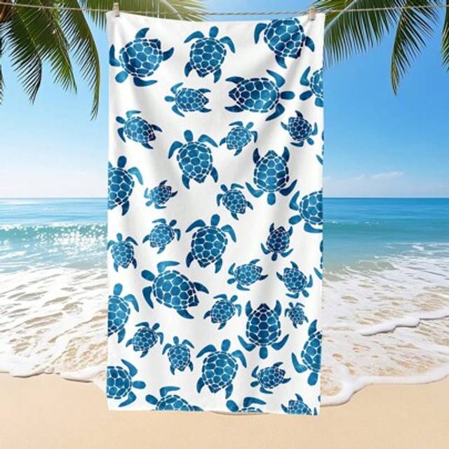 SHEIN 1pc Printed Beach Towel, Turtle Pattern Swim Towel, Bath Towel, Fashion Style Beach Towel, Super Absorbent Bath Towel For Bathroom, Swimming, Fitness,