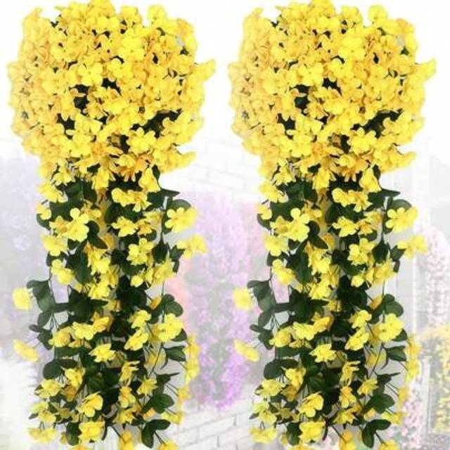 SHEIN 1bunch, 85cm/33.5inch Violet Hanging Flowers Artificial Decor Petal Silk Violet Simulation Hanging Plant Faux Hanging Royal Violets Hanging Purple Art