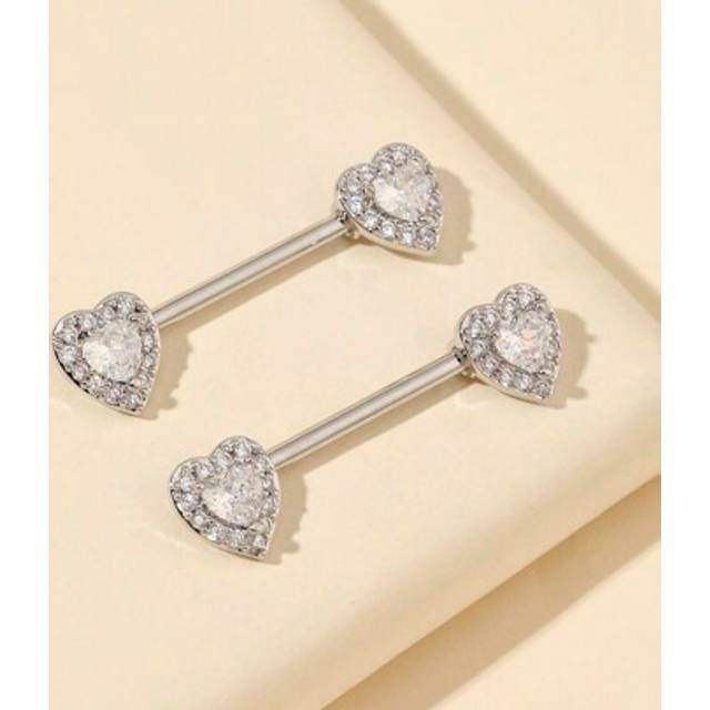 SHEIN 1 Pair Cubic Zirconia Heart Shaped Nipple Rings Valentines,Mom,Mother,Mother&#39;s Day,Gift