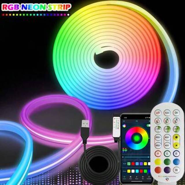 SHEIN LED Neon Light Strip RGB Color Changing Bendable Silicone Neon Rope Light For Bedroom Wall Decoration With Smart APP Control Light Strip Timing, Music