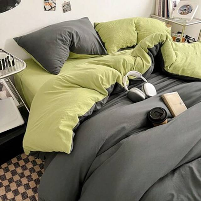 SHEIN 2/3 Pcs Soft Green Gray Duvet Cover Set - Best Luxury Ins Style Bedding Set For Home Bedroom, Includes 1 Quilt Comforter Bed Cover And 1/2 Pillowcases