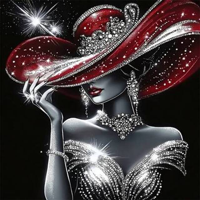 SHEIN 1pc Elegant 5D DIY Diamond Painting Kit - Chic Women In Red Dresses With Sparkling Round Acrylic Diamonds, Full Drill Art Craft, Frameless Wall Hangin