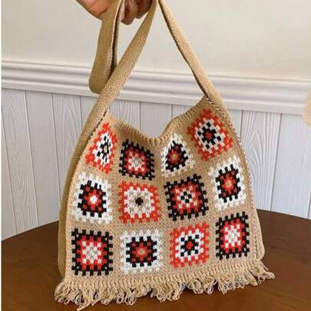 SHEIN New Knitted Yarn Bag, Fashionable And Personalized Handbag, Contrasting Retro Pattern Shoulder Bag, Suitable For Daily Life, Leisure, Going Out, Shopp