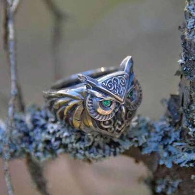 SHEIN Owl Design Ring Antique Silver Fashionable Popular Jewelry Gift Party For Men