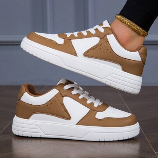 SHEIN Unisex Casual Lace-Up Thick Sole Sneakers, Brown & White, Spring Time Sporty Streetwear Suitable For Commute, Campus