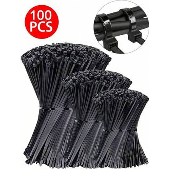 SHEIN 100pcs Black Industrial Self-Locking High-Strength Nylon Cable Ties