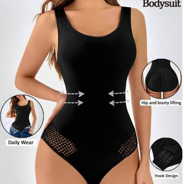 SHEIN Women Seamless Body Shaper Bodysuit With Waist Cincher And Butt Lifting Briefs Wide Strap U-Neck Sleeveless Tummy Control Shaping Bodysuit