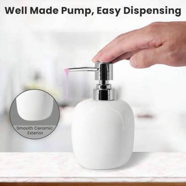 SHEIN White Ceramic Soap Dispenser - 450ml Square Hand Wash Pump For Luxurious Bathrooms, Kitchens, Hotels | Elegant Shampoo Lotion Bottle | Sleek Design, E