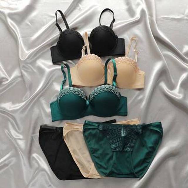 SHEIN 3Sets Underwire Push-Up Bra And Panties With Embroidered Decoration Lingerie Panty Sets Two Pieces Set Women 2 Pieces Set