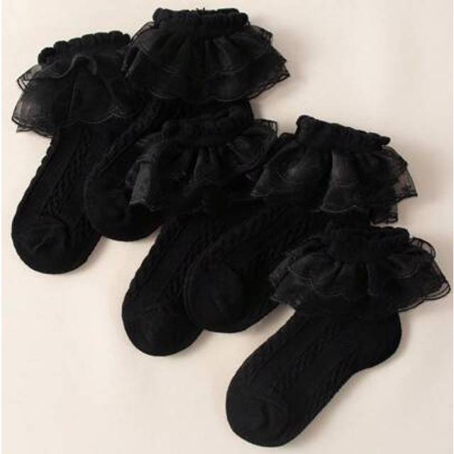 SHEIN 5 Pairs Girls Casual Ruffle Edge Lace Trim Ankle Socks, Versatile & Comfortable Round Top Socks, Suitable For Back To School, Holidays, Daily Wear