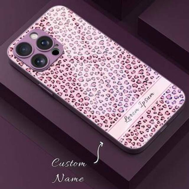 SHEIN 1pc Customizable Name & Leopard Print Metal Paint 2-In-1 Tempered Glass Phone Case, Compatible With Samsung S24 Ultra/S25 Ultra, 14 Ultra/Redmi Note 1