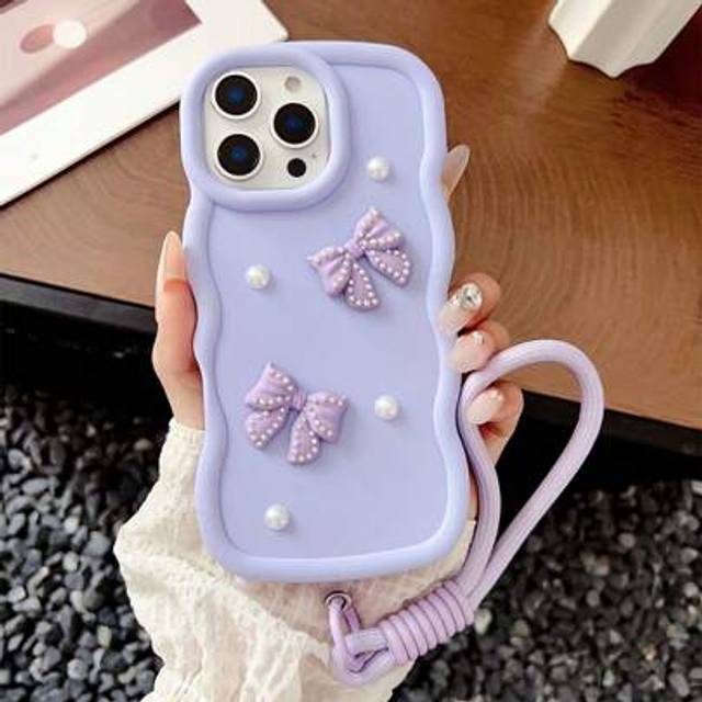 SHEIN 2025 Latest Fashionable Macaron Big Wave Bow Lanyard Mobile Phone Case, Best Selling Compatible With Galaxy S25, S24, S24 Plus/S24+, S24 Ultra, S24 FE