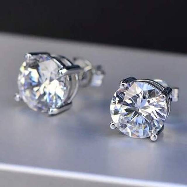 SHEIN 1 Pair Luxury Gold Plated Square Gemstone Stud Earrings, Elegant & Classic Design Suitable For Men, Shiny Round CZ Stone Earrings 4/5/6/7/8/9/10mm