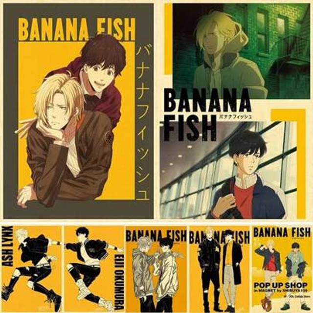 SHEIN 1pc Frameless Banana Fish Anime Poster, BL Couple Paper Wall Art Poster, Canvas Bedroom & Living Room Vintage Painting Decoration Pictures Valentine&#39;s