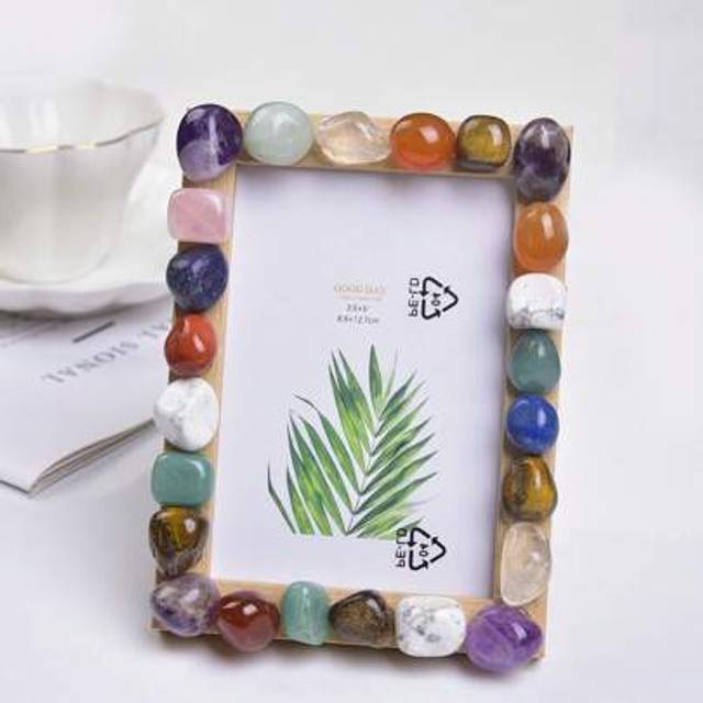SHEIN 1PC 5|6 Inch Hot Custom Blank Natural Crystal Tumbled Stone Photo Frame Exquisite Crystal Images Couple Festive Ornament Gifts Moving New Home Persona