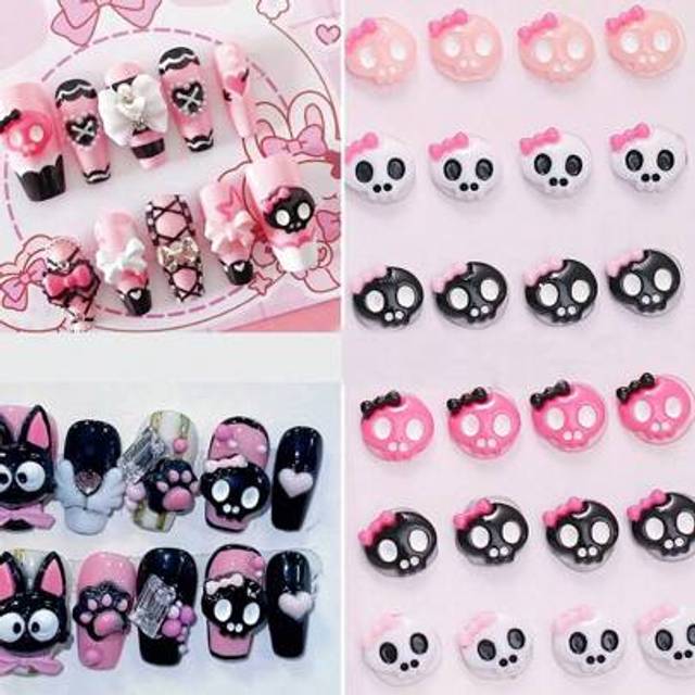 SHEIN 20pcs Halloween Nail Charms 3D Skull Cartoon Nail Art Rhinestones Mixed Style Y2K Acrylic Nails Decoration Accessories DIY Manicure Supplies Tool