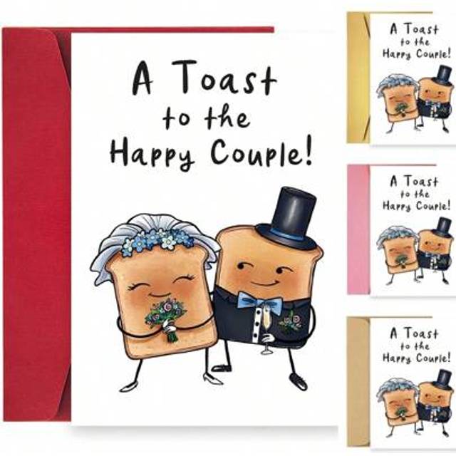 SHEIN 1pc Toast To The Happy Couple&#39; Wedding Gifts A5 Congratulations Wedding Card - Wedding Gifts For Couple - Paper With Envelope - Fun Greetings Card