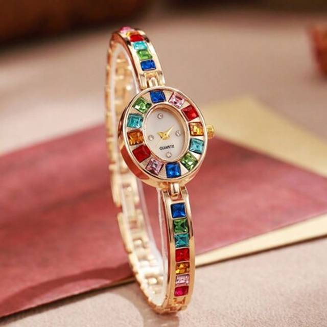 SHEIN New Luxury Women&#39;s Watch Bracelet With Inlaid Colorful Zirconia Stainless Steel Strap, Classic Elegant Versatile Quartz Watch Suitable For Daily Life,