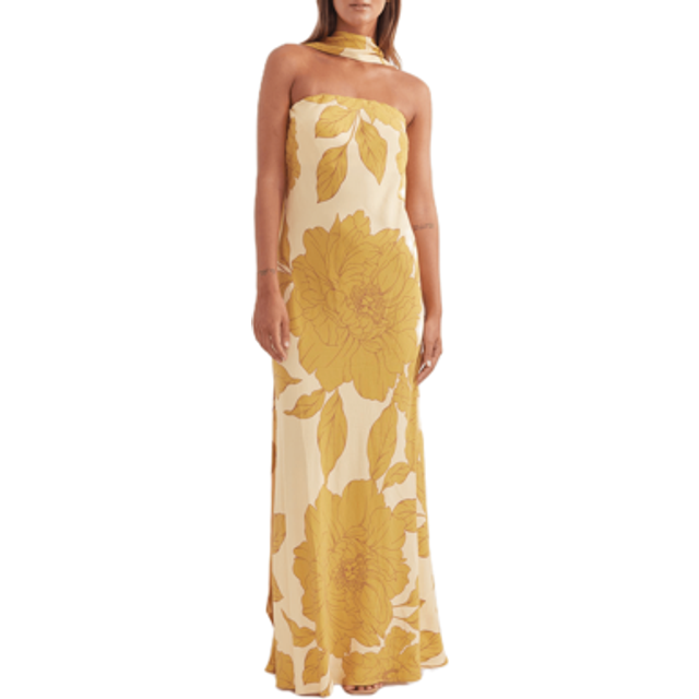 SHEIN Women&#39;s Strapless Long Maxn Tube Top Dress Floral Print Backless Slim Fit Tube Dress With Scarf
